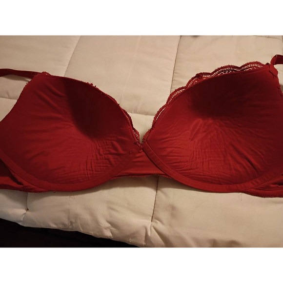 Women's Joyspun Bra Size 38D Red Lace Wireless Push-up Padded Bra - Picture 5 of 9